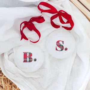 Plaid Initial Glass Bauble